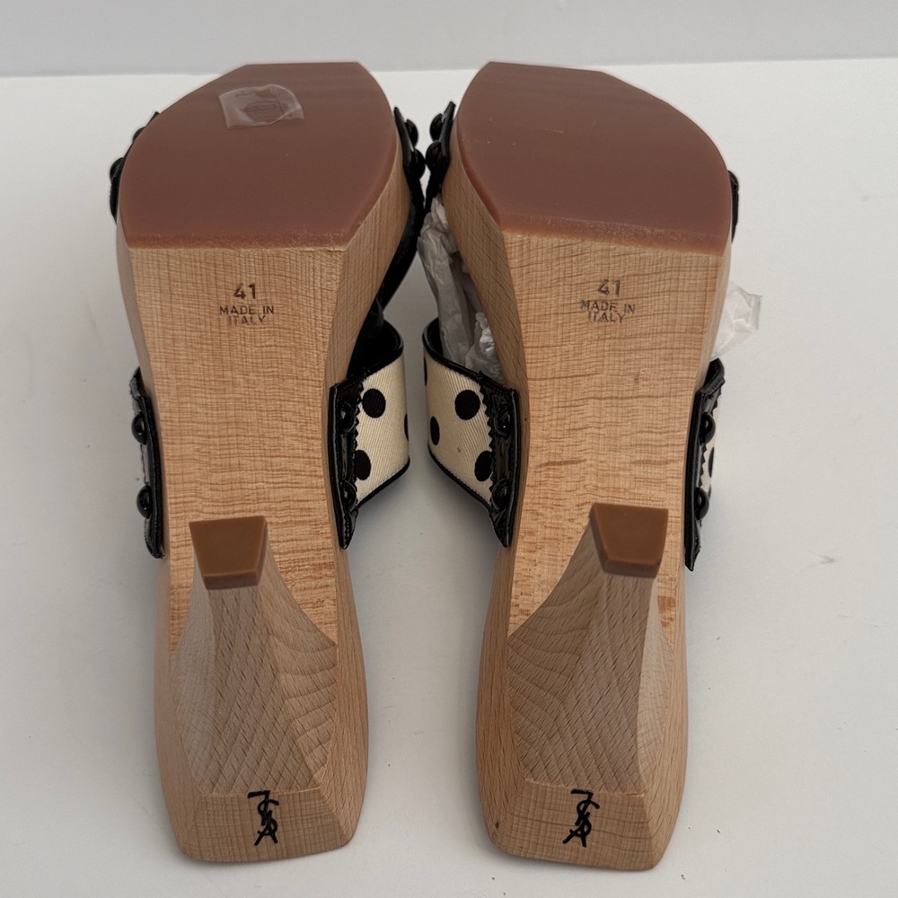 YSL Ivory & Black Lolita Dot Heeled Slides - Picture 6 of 10